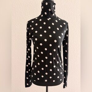 H&M Black & White Polka Dot Turtleneck Top | Long Sleeve Retro Chic Blouse